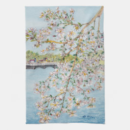 Cherry Blossom Washington DC Painterly Waterverf Theedoek