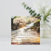 Cherry Blossom Waterfall Wedding Invitation Kaart (Staand voorkant)