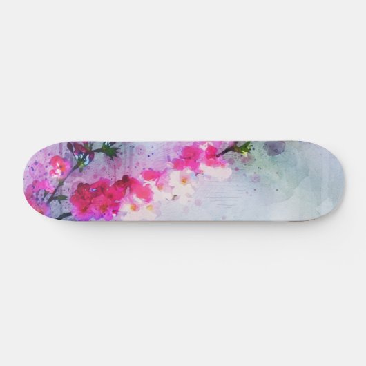 Cherry Blossom Waterverf Art Persoonlijk Skateboard (Horizontaal)