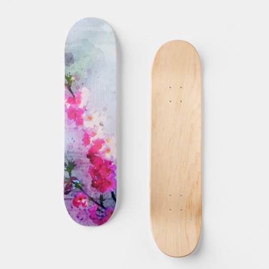 Cherry Blossom Waterverf Art Persoonlijk Skateboard (Voorkant)