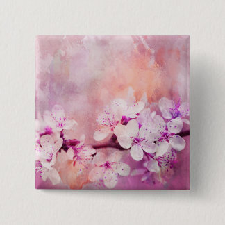 Cherry Blossom Waterverf Art Vierkante Button 5,1 Cm