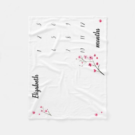 Cherry Blossom Waterverf Baby mijlpaal Fleece Deken (Voorkant)