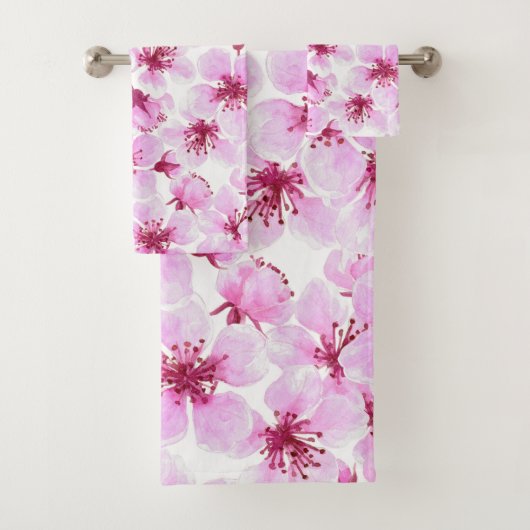 Cherry blossom waterverf bad handdoek (Insitu)