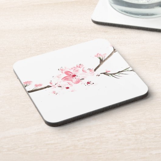 Cherry blossom waterverf bier onderzetter (Linkerzijde)