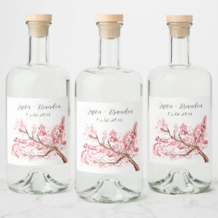 Cherry Blossom Waterverf Bloemen Bloemen Bloemen B Likeurfles Etiket