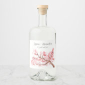 Cherry Blossom Waterverf Bloemen Bloemen Bloemen B Likeurfles Etiket (Voorkant)