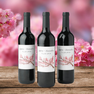 Cherry Blossom Waterverf Bloemen Bloemen Bloemen B Wijn Etiket