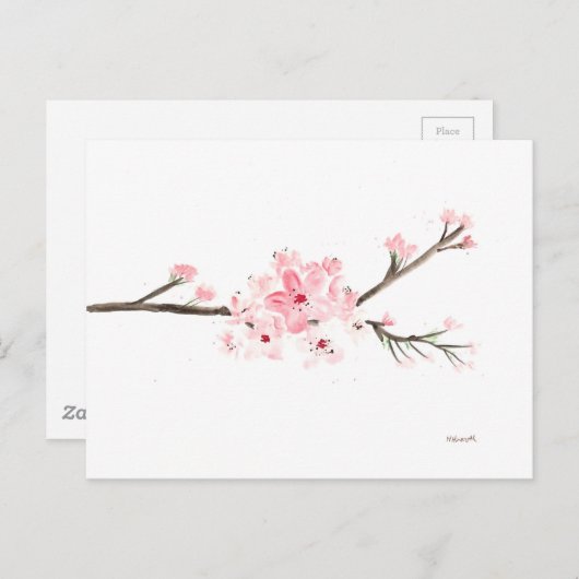 Cherry blossom waterverf briefkaart (Voorkant / Achterkant)