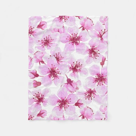 Cherry blossom waterverf fleece deken (Voorkant)