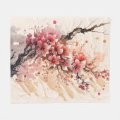 Cherry Blossom Waterverf Flowers Pink Red Floral Fleece Deken (Voorkant (Horizontaal))