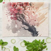 Cherry Blossom Waterverf Flowers Pink Red Floral Theedoek (Gevouwen)