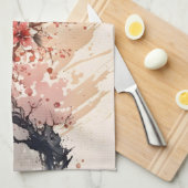 Cherry Blossom Waterverf Flowers Pink Red Floral Theedoek (Quarter Fold)