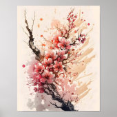 Cherry Blossom Waterverf Flowers Wall Art Poster (Voorkant)