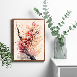 Cherry Blossom Waterverf Flowers Wall Art Poster