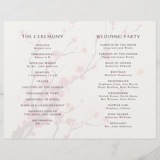 Cherry Blossom Waterverf Folded Wedding Programme (Achterkant)