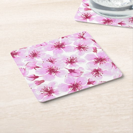 Cherry blossom waterverf kartonnen onderzetters (Schuin)