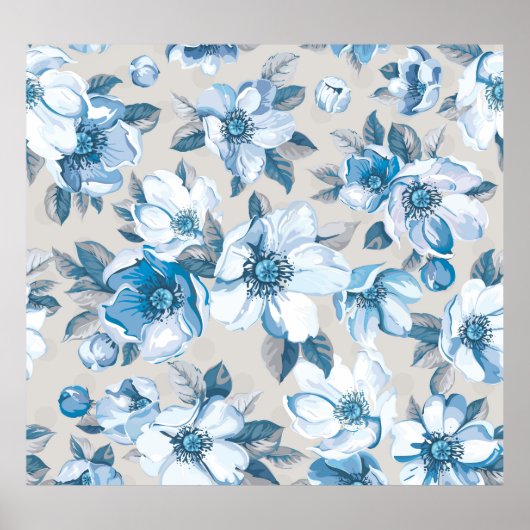 Cherry Blossom Waterverf: Naadloze Apple Tree Pat Poster (Voorkant)