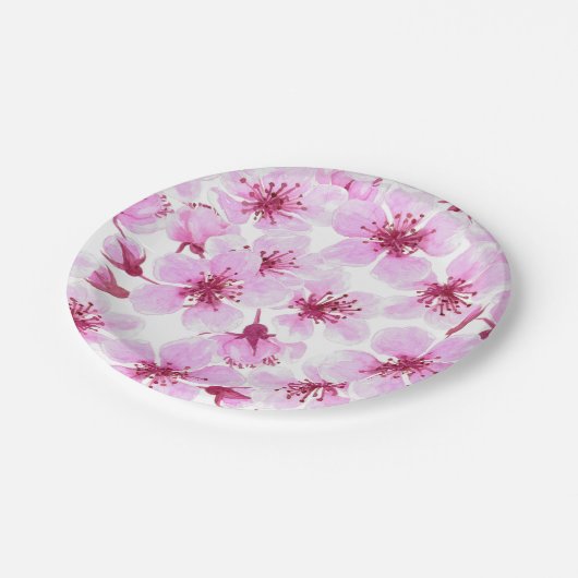Cherry blossom waterverf papieren bordje (Gekanteld)