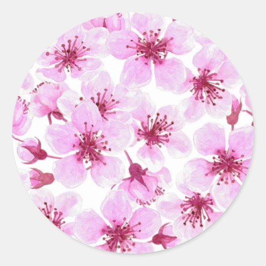 Cherry blossom waterverf ronde sticker (Voorkant)