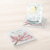 Cherry Blossom Waterverf Roze Bloemen Bruiloft Glazen Onderzetter (Schuin)