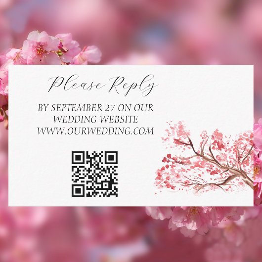 Cherry Blossom Waterverf Roze Bloemen Bruiloft Informatiekaartje