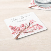 Cherry Blossom Waterverf Roze Bloemen Bruiloft Kartonnen Onderzetters (Schuin)