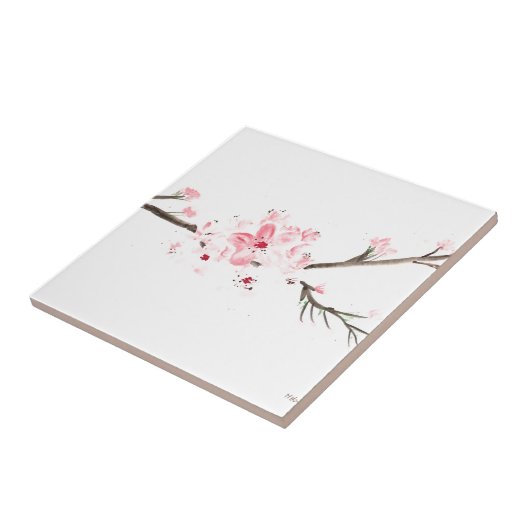 Cherry blossom waterverf roze florale natuur tegeltje (Zijkant)