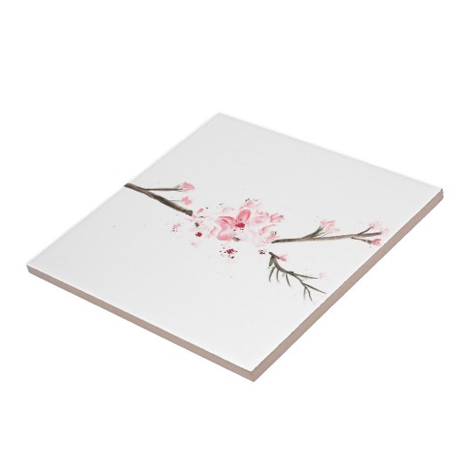 Cherry blossom waterverf roze florale natuur tegeltje (Zijkant)