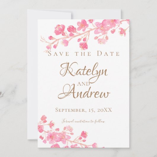 Cherry Blossom Waterverf Save The Date (Voorkant)