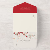 Cherry Blossom Waterverf Wedding All In One Uitnodiging (Buitenkant)