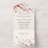 Cherry Blossom Waterverf Wedding All In One Uitnodiging (Binnen)