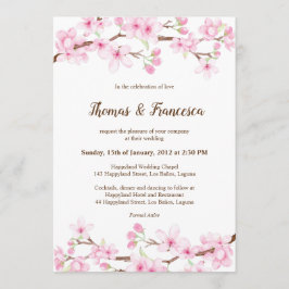 Cherry Blossom Waterverf Wedding Invitation Kaart