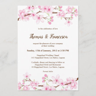 Cherry Blossom Waterverf Wedding Invitation Kaart