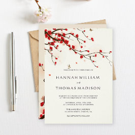 Cherry Blossom Waterverf Wedding Invitation Kaart