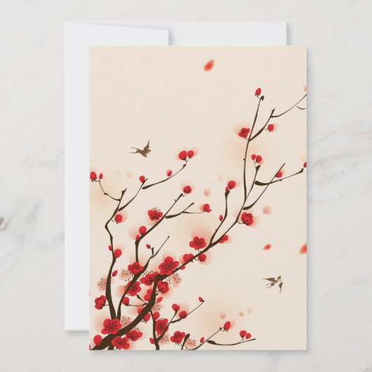 Cherry Blossom Waterverf Wedding Invitation Kaart (Achterkant)