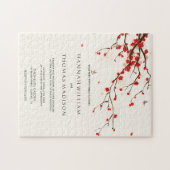 Cherry Blossom Waterverf Wedding Invitation Legpuzzel (Horizontaal)