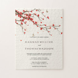 Cherry Blossom Waterverf Wedding Invitation Legpuzzel