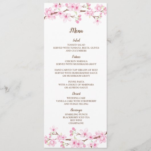 Cherry Blossom Waterverf Wedding Menu Kaart (Voorkant)