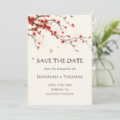 Cherry Blossom Waterverf Wedding Save the Date (Staand voorkant)