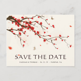 Cherry Blossom Waterverf Wedding Save the Date Aankondigingskaart