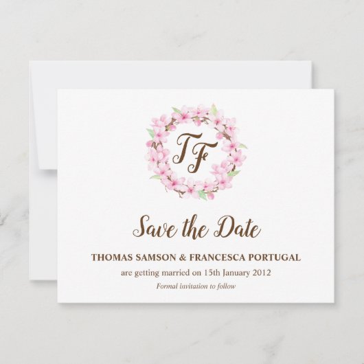 Cherry Blossom Waterverf Wedding Save the Date Kaart (Voorkant)