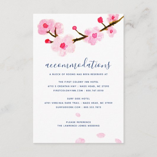 Cherry Blossom Wedding Accommodations Informatiekaartje (Voorkant)