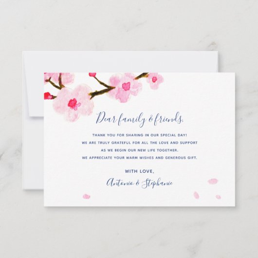 Cherry Blossom Wedding Bedankkaart (Achterkant)