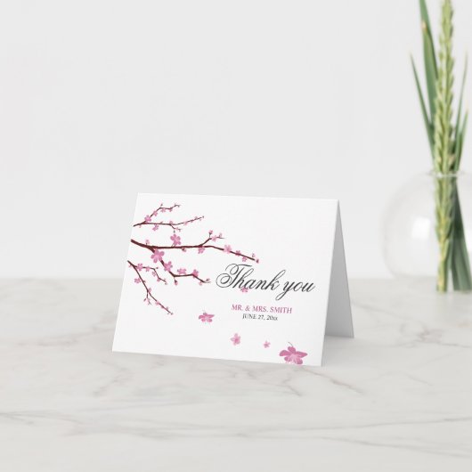 Cherry Blossom Wedding Bedankt Noteer Kaart (Voorkant)