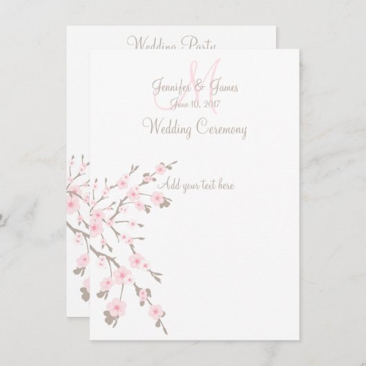 Cherry Blossom Wedding Church Programma's Kaart (Voorkant / Achterkant)
