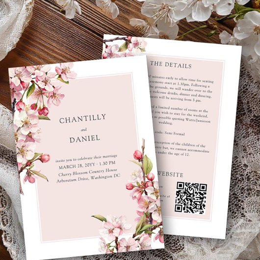Cherry Blossom Wedding Details en Website Kaart