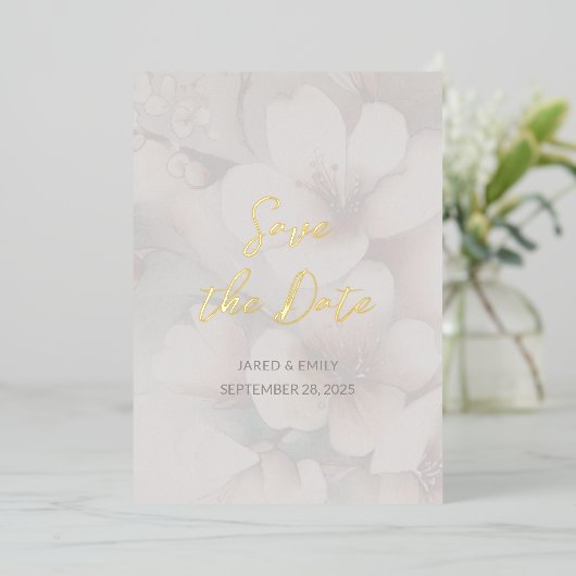 Cherry Blossom Wedding Folie Save the Date Uitnodiging (Staand Voorkant)