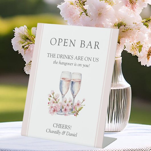 Cherry Blossom Wedding Funny Open Bar Reclamebord Met Voetstuk