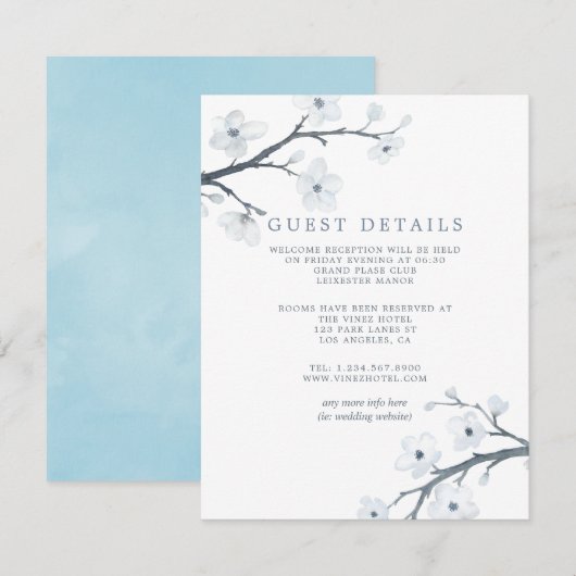 Cherry Blossom Wedding Guest Details Informatiekaartje (Voorkant / Achterkant)