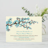 Cherry Blossom Wedding Invitation (aqua) Kaart (Staand voorkant)